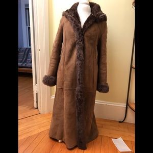 Shearling Lambskin Women's Hooded Brown Long Coat